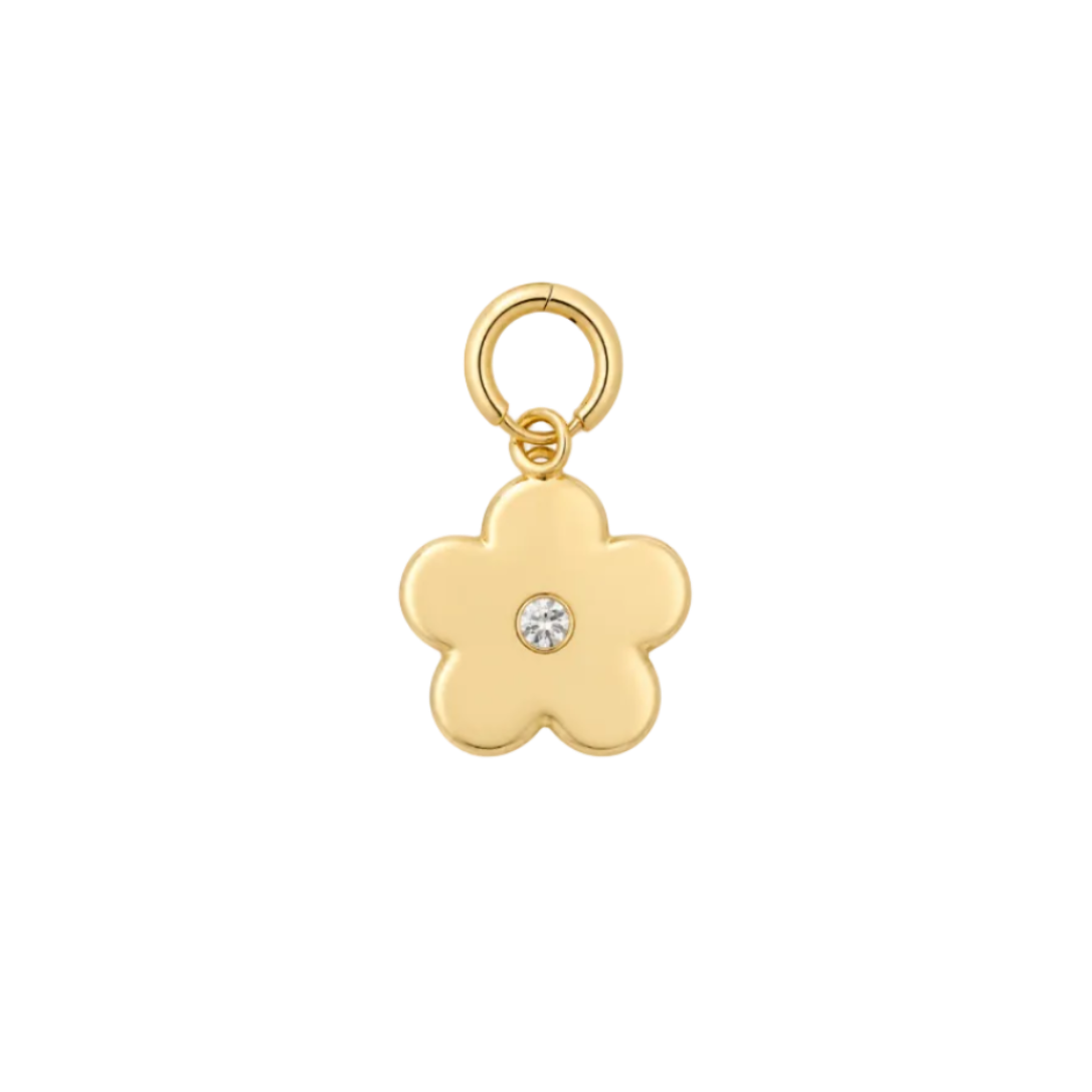 Silver flower-shaped pendant on a white background
